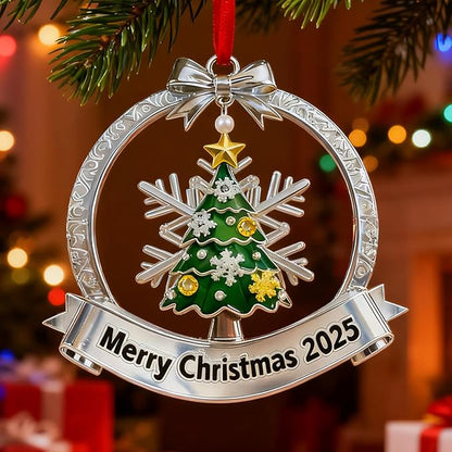 Christmas Ornament 2025 for Christmas Tree Decorations Xmas Wreath Ornament with Hanging Snowflake Dated 2025 Metal Xmas Ornament for Holiday Decorative Keepsake Gifts