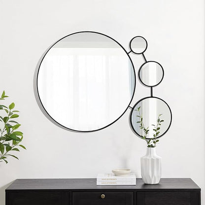 LuxenHome 34.5"x24.5" Circles Wall Mirror, Black Metal Frame Iron Loops Round Decorative Wall Decor, Modern Accent Mirror for Vanity Living Room Bedroom Bathroom Entryway Corner