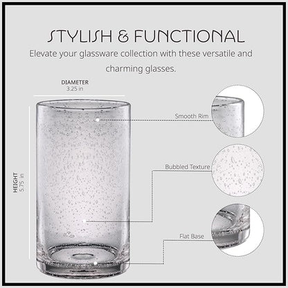 Artland 17oz Highball Tumbler, Set of 4 | Iris Seeded Design, Clear | Drinking Glass for Parties and Everyday Use - Mojito, Whiskey, Cocktail | Glassware & Kitchenware Essentials