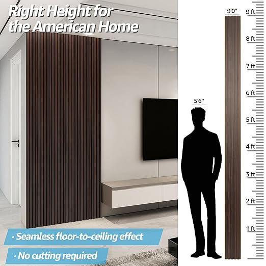 Art3d WPC Slat Wall Panels, 8-Pack 108 x 6 Inch 3D Wall Accents for Interior Wall Decor, Living Room, Bedroom,Walnut