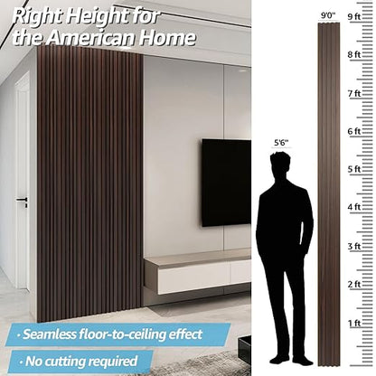 Art3d WPC Slat Wall Panels, 8-Pack 108 x 6 Inch 3D Wall Accents for Interior Wall Decor, Living Room, Bedroom,Walnut