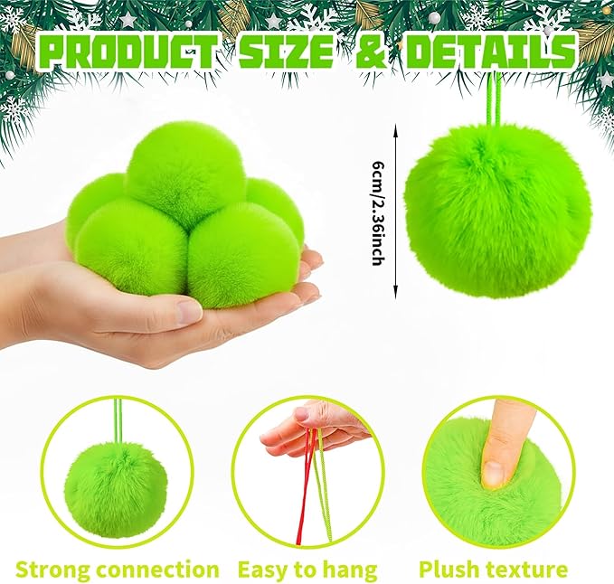 12Pcs Lime Green 2.36 Inch Furry Christmas Ornaments, Soft Fluffy Fuzzy Pom Pom Balls, Christmas Decorations Hanging Ornaments for Christmas Tree, Holiday Party, DIY Craft, and Indoor Mantel Decor