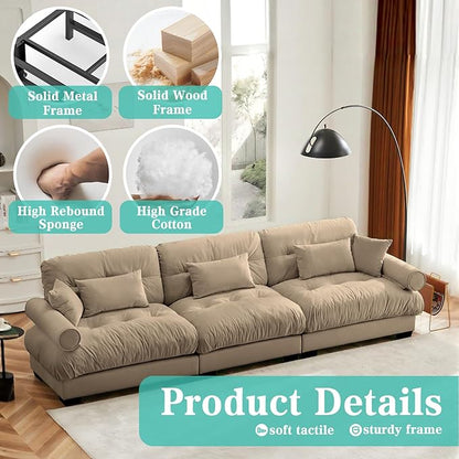 SoarFlash 130” Sectional Sofa 3 Seat Couch, L Shaped Modern Sofa with Solid Wood Legs, Couches Sofas for Living Room Apartment, Comfortable Small Couches for Small Spaces, Brown