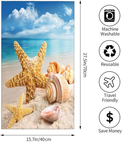 Coastal Hand Towels Set of 2 15.7x27.5 Absorbent Kitchen Guest Towels Ocean Starfish Seashell Beige Blue