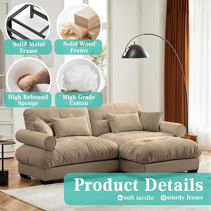 SoarFlash L Shaped Couches for Living Room, Small Sectional Sofa Set with Reversible Chaise, Modern Designed Sleeper Sofas and Modular Couch Function, Suitable for Small Spaces in Apartment, Brown