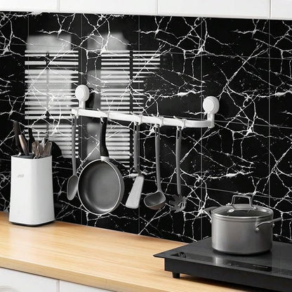 22pcs Marble Peel and Stick Backsplash Waterproof Washroom Wall Panels, Peel and Stick Tile, PVC Foam Wall Panels for Kitchen,Bathroom,living room,Black Wallpaper(Not Real Tile,11.8" x 11.8")