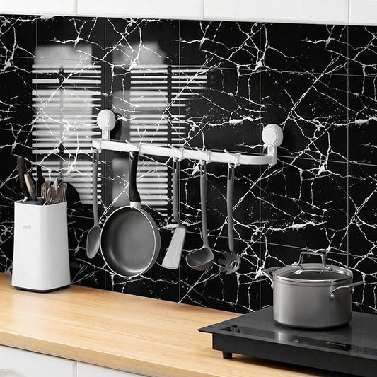 22pcs Marble Peel and Stick Backsplash Waterproof Washroom Wall Panels, Peel and Stick Tile, PVC Foam Wall Panels for Kitchen,Bathroom,living room,Black Wallpaper(Not Real Tile,11.8" x 11.8")