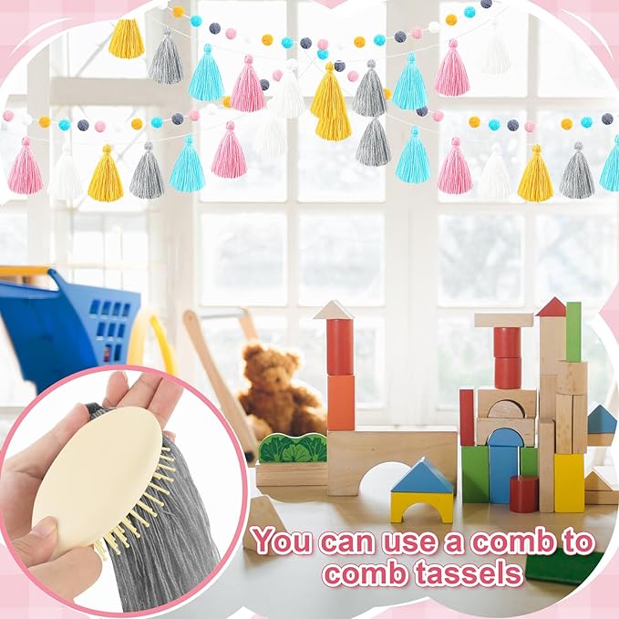 Syhood 4 Pcs Christmas Pom Pom Tassel Garland Felt Pompom Ball Banner Christmas Tassel Garland for Xmas Tree Hanging Decorations Party Supplies Home Decor(Soft Color)