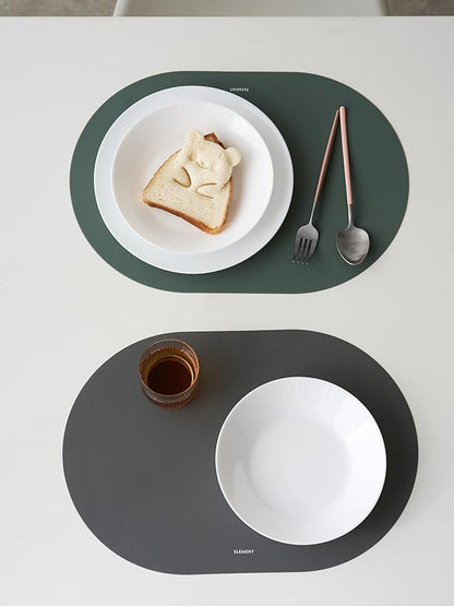 Grey Oval Silicone Placemats Set of 4 – Heat Resistant, Waterproof, Easy to Clean Non-Slip Modern Dining Table Mats – Premium Leather Textured Japandi Kitchen Decor