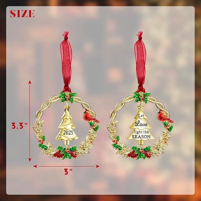 Christmas Tree Ornament Metal Silver Hanging Rotatable Design Charm Holiday Decorative Pendant Gift Keepsake (Golden, 2025)