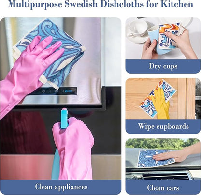 Lucomb 8 Pack Swedish Dish Cloths Reusable Washable Cellulose Sponge Rags Quick Dry Non Scratch Kitchen Cleaning