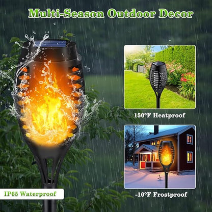 Outdoor Solar Lights, 12Pack Solar Torch Light with Flickering Flame, Garden Lights Waterproof for Halloween Decor, Flame Torches for Outside,Halloween Yard Decorations Outside for Pathway Garden