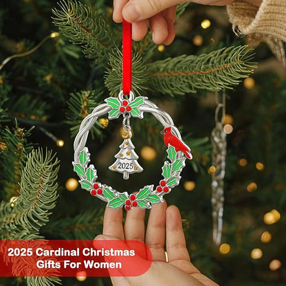 FLYAB 2025 Christmas Tree Ornaments Cardinal Gifts for Women Metal Hanging Ornament for Windows Car Living Room Xmas Stocking Stuffers for Girl Friend Teens Gifts for Loss Loved One