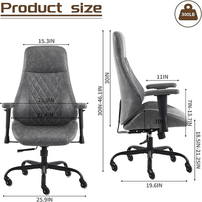 YFO Home Office Chair High Back Office Rubber Chair Casters Ergonomic Computer Chair with Lumbar Support Adjustable Height Rolling Swivel Chair Executive Task Armrests, Grey Leather