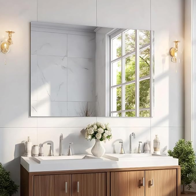 KOCUUY Frameless Mirror, 36"x48" Bathroom Mirror for Over Sink, Unframed Vanity Mirror, Large Rectangle Mirror for Bathroom, Bedroom, Living Room, Entryway, Upgraded Shatterproof