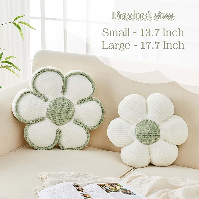 Flower Pillow, Soft Flower Decorative Throw Pillow, Cute Daisy Flower Shaped Seating Floor Cushion Room Décor Plush Pillows for Sofa Couch Bed (13.7 Inch, White)