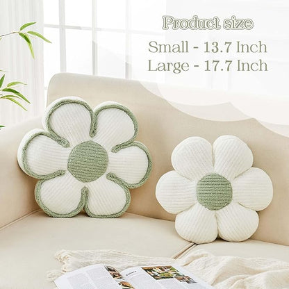 Flower Pillow, Soft Flower Decorative Throw Pillow, Cute Daisy Flower Shaped Seating Floor Cushion Room Décor Plush Pillows for Sofa Couch Bed (13.7 Inch, White)