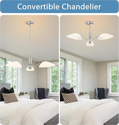 MEXO Modern Glass Chandeliers, Sputnik Chandelier Satin Nickel Pendant Lighting Fixture Glass Shade Ceiling Light for Dining Room Kitchen Island