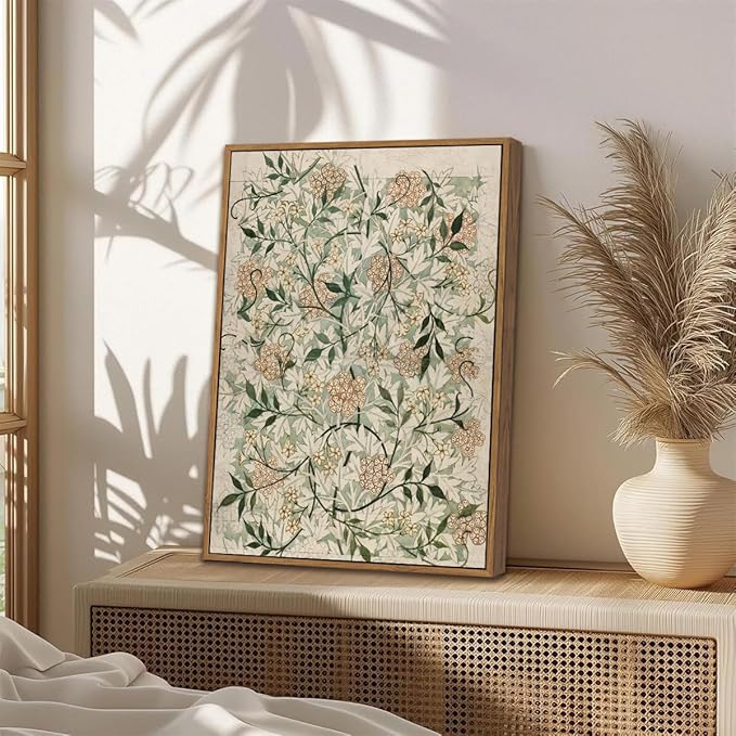 ILLBDR Vintage Framed Wall Art Abstract Floral Canvas Wall Art Set of 3 Boho Botanical Prints Gallery Artwork Neutral Flower Pictures Decor for Bedroom Living Room 16x24 Inch