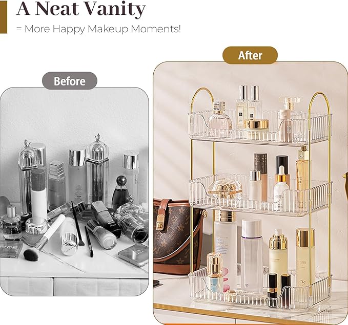 Aveniee Bathroom Counter Organizer, 3 Tier Perfume Skin Care Countertop Storage Shelf, Vanity Makeup Tray for Cosmetic Skincare Lotion,Clear