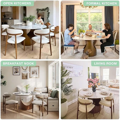 POVISON 59" Round Dining Table for 6, Glossy White Sintered Stone Dining Tabletop with Bronze Carbon Steel Pedestal, Modern Dining Room Table for Living Room, Kitchen (Table ONLY)