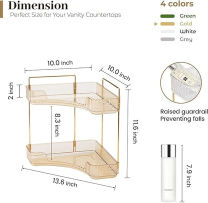 Aveniee Corner Bathroom Counter Organizer, Bathroom Countertop Shelf Makeup Organizer for Vanity Perfume Corner Storage (2 Tiers, Gold)