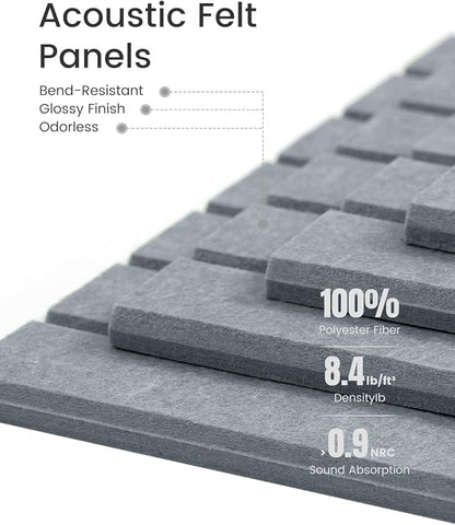 Bumusty Large Cork Board Alternative-47 x35 Felt Bulletin Board Tiles, with 30 Pushpins, 70 Adhesive Tabs, 12-Pack Slat Wall Paneling, Cork Boards for Office Push Pin Board Felt Board-Silver Mink