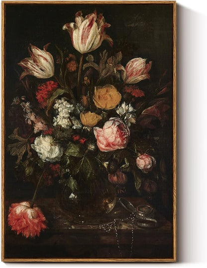 ARPEOTCY Large Framed Canvas Wall Art, Dark Roses Pictures Decor, 20x30Inch, Bathroom Bedroom Kitchen Vintage Floral Decor, Moody Farmhouse French Country Art