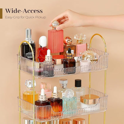 Aveniee Bathroom Counter Organizer, 3 Tier Perfume Skin Care Countertop Storage Shelf, Vanity Makeup Tray for Cosmetic Skincare Lotion,Clear