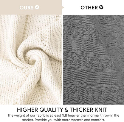 RECYCO Cable Knit Cream White Throw Blanket Twin Size, Super Soft Warm Cozy Decorative Knitted Throw Blanket 3.6LB for Bed, Chair Large 60"x80"
