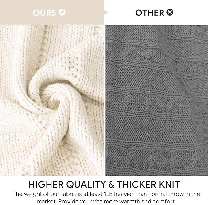 RECYCO Cable Knit Cream White Throw Blanket, Super Soft Warm Cozy Decorative Knitted Throw Blanket 2.3LB50"x60"