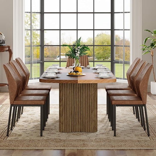 Dining Table Set for 10,Large 79" Rectangular Kitchen Table Set for 10 with Cushioned Chairs,Modern Mid-Century Wood Dining Room Table Set for 10,Ideal for Dining & Gatherings