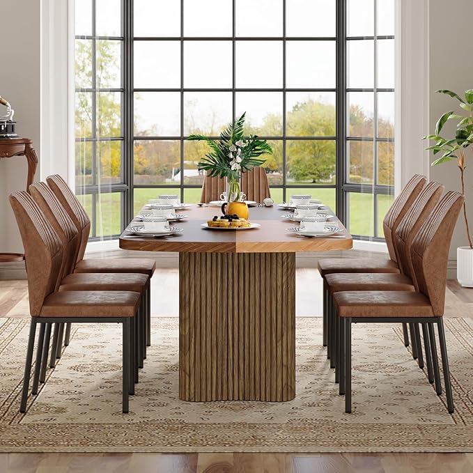Dining Table Set for 8 - Large 79" Rectangular Kitchen Table Set for 8 with Cushioned Chairs,Modern Mid-Century Wood Dining Room Table Set for 8 Ideal for Kitchen & Gatherings