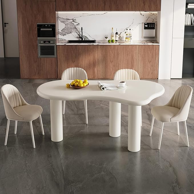 62.2" Dining Table Set for 4, Irregular Dining Table with 4 Chairs, Modern Cream Style Dining Table Set for Kitchen, Dining Room