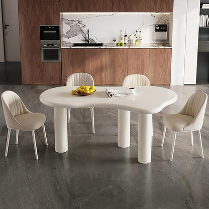 62.2" Dining Table Set for 4, Irregular Dining Table with 4 Chairs, Modern Cream Style Dining Table Set for Kitchen, Dining Room