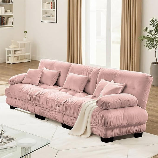 SoarFlash 133.8” Sectional Sofa 3 Seat Couch, L Shaped Modern Sofa with Solid Wood Legs, Couches Sofas for Living Room Apartment, Comfortable Small Couches for Small Spaces, Pink