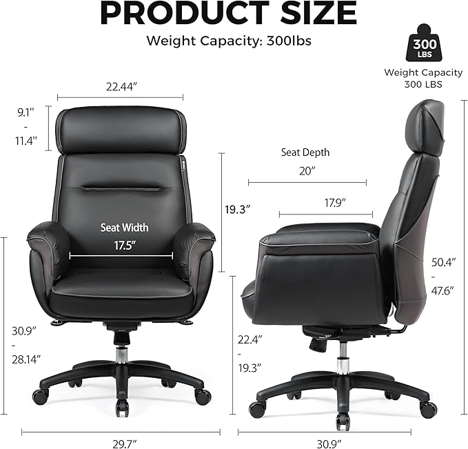 EUREKA ERGONOMIC Royal Ergonomic Office Chair Executive Desk Chair, Microfiber Leather High Back Executive Chair Comfy Ergonomic 360° Swivel with Lumbar for Home Workshop- Black