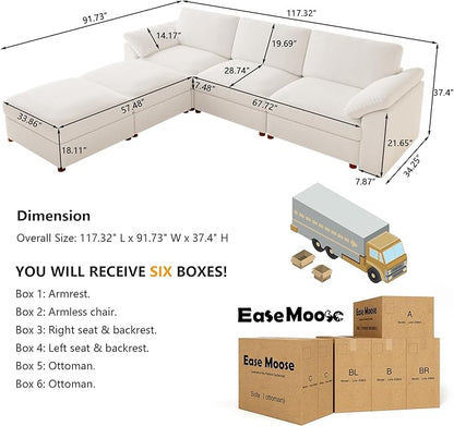 EASE MOOSE Oversized Modular Sectional Sofa, FSC Certified Extra Large U Shape Sectional Cloud Couch,Comfty Deep Modular Sofa with Ottoman,White