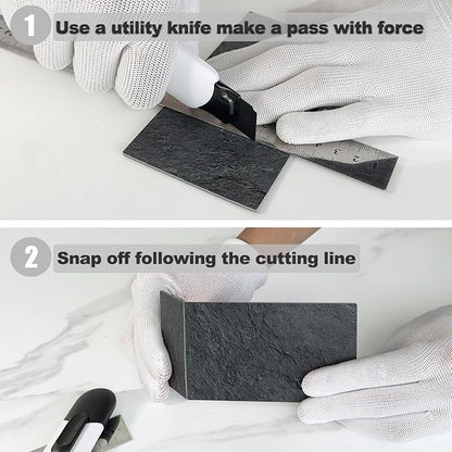 AULIGET 4 Piece Black Slate Peel and Stick Backsplash Wall Tiles, 3" x 6" PVC Faux Stone Stick on Tiles for Backsplash Kitchen, Bathroom, Laundry Room, Camper, Fireplace
