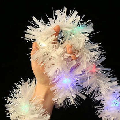 LOMIMOS 32.8 Ft Christmas Tinsel Garland with Lights, Pure White Decoration for Christmas Tree Party Wedding Supplies