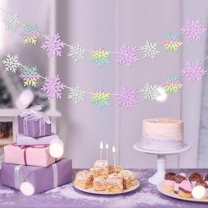 2Pack Silver and Purple Snowflake Garland Winter Wondeland Decorations, Glitter Snowflake Banner for Girl/Women Frozen Birthday Party Decorations and Christmas Baby Shower Party Supplies.