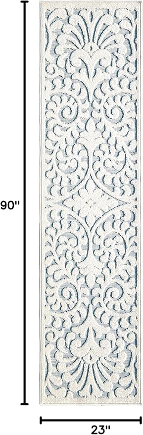 My Texas House Bluebonnets Runner Rug 1.11x7.6 Indoor Outdoor, Natural Harbor Blue