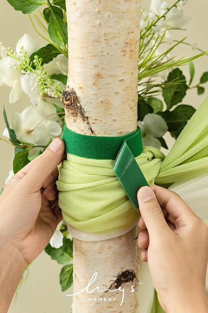 Ling's moment Wedding Arch Flowers Kit Pack of 4, 2pcs Hanging Artificial Flower Arrangements 2pcs Chiffon Drapes, Spring Ceremony Reception Fake Rose Arbor Backdrop Floral Outdoor Decor, White Green