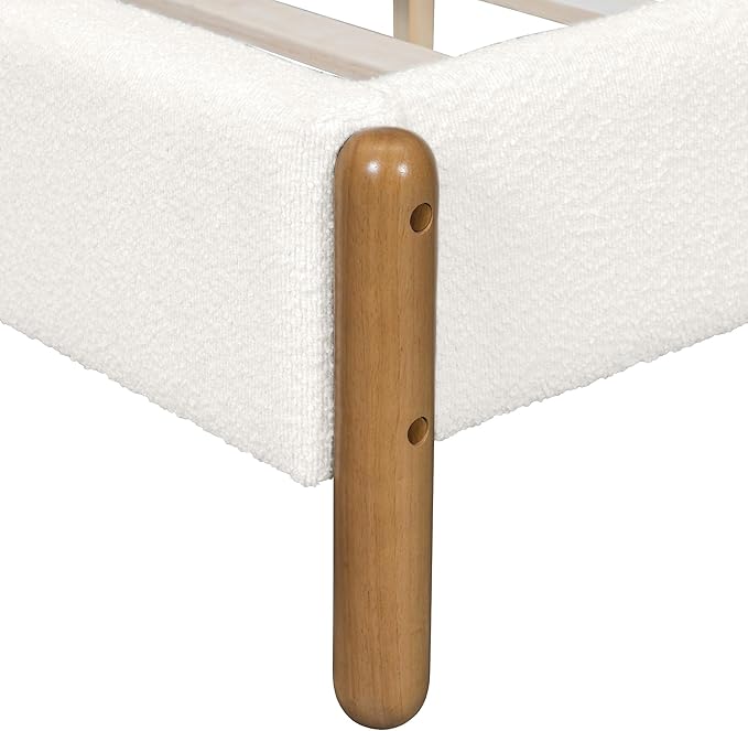 Queen Size Bed Frame, Upholstered Cloud Boucle Platform Beds Frames with Headboard, Anti-Collision Soft Rounded Corners Footboard, No Box Spring Required, Easy Assembly (39.8" White, Queen)