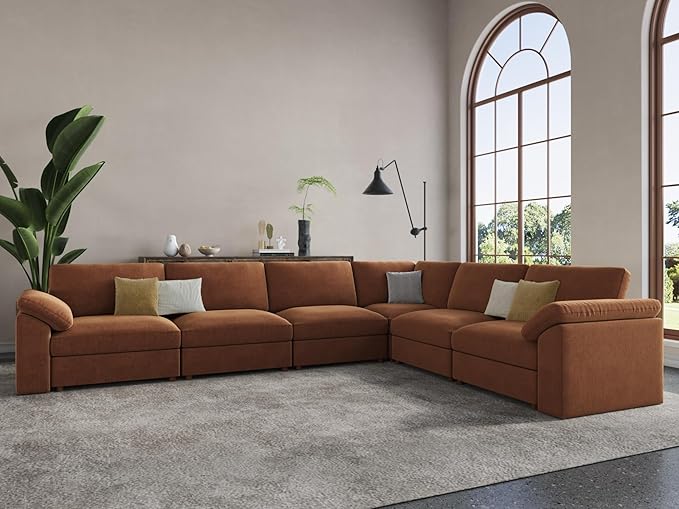 EASE MOOSE Oversized L Shape Sectional Couch,Extra Large Deep seat Brown Sectional Modular Sofa for Living Room