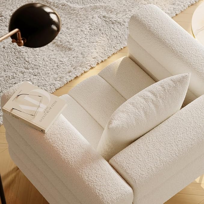 homary White Accent Chair, Mid Century Boucle Upholstered Armrest Chair for Bedroom, Comfy for Living Room, Reading, Office (White)
