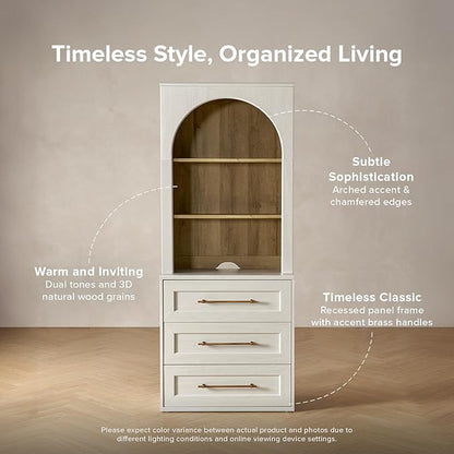 mopio Blake Storage Cabinet with Hutch, Sideboard Buffet Cabinet with Storage, Kitchen Pantry Organizer, Coffee Bar Station, Trophy Display Case with Door & Shelf for Living Room (White Oak Dresser)