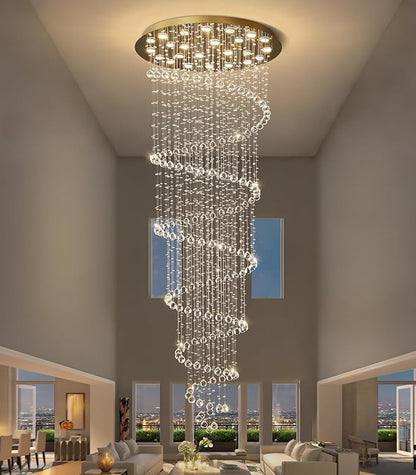 W47 x H118 High Ceiling Chandelier with LED Bulbs Dimmable Long Light Glam Chandeliers Crystal Pendants Light Fixtures for Foyer Entryway Living Room Stair Gold