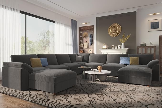 EASE MOOSE Oversized Modular Sectional Sofa with Ottoman, Modern Wide Deep Modular Couch, U Shaped Couch for Big Spaces Living Room,Dark Grey