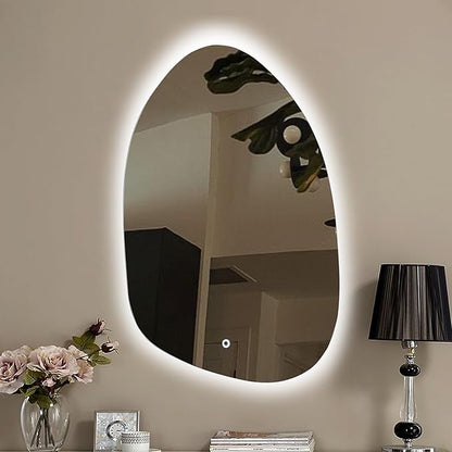 LuxenHome Asymmetrical LED Lighted Mirror for Bathroom, 31"x23" Accent Wall Mirror with Lights, Irregular Vanity Mirror, Washbasin Backlit Led Illuminated Mirror,Entryway, Living Room